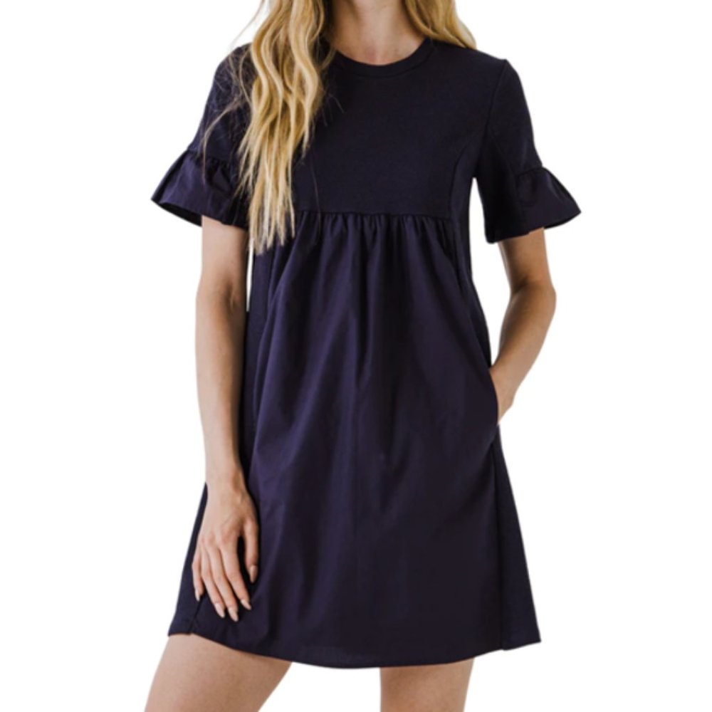 English Factory Solid Mini Dress in Navy